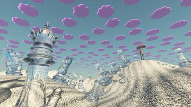 Satranç figürleri ile gerçeküstü çölde kombinasyonlarını yapma.