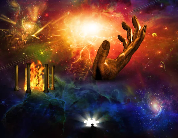 Головоломка Времени Рука Бога Храм Огня Яркой Вселенной — стоковое фото