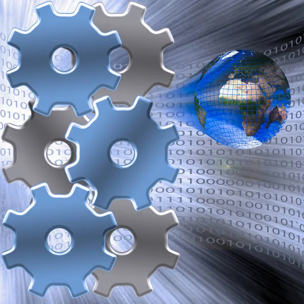 Gears Globe Binary Background — Stock Photo, Image