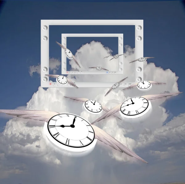Relógios Com Asas Painéis Planos — Fotografia de Stock