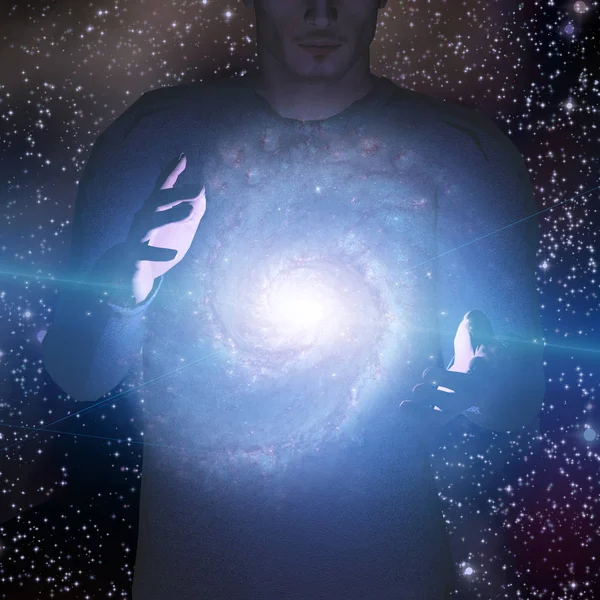 Människan Håller Galaxen Mellan Händerna — Stockfoto