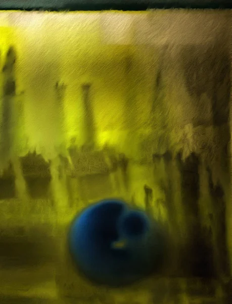 抽象绘画 带蓝色 Citcle 的黄色背景 — 图库照片
