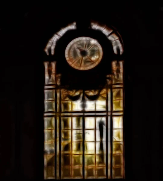 Old Clock Stained Glass — Stock Photo, Image