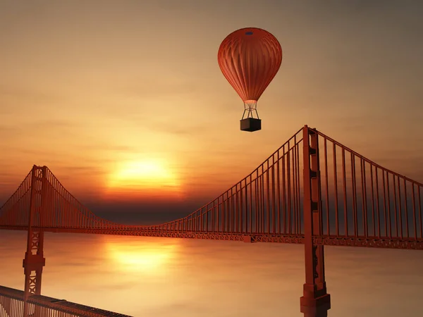 Αερόστατο Ζεστού Αέρα Και Χρυσή Γέφυρα Πυλών — Φωτογραφία Αρχείου