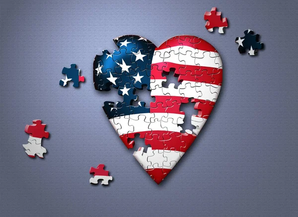 Usa Flag Heart Puzzle Pieces — Stock Photo, Image