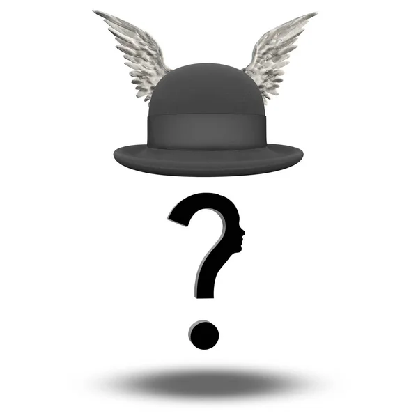 Question Face Winged Bowler Hat — Stock Photo, Image