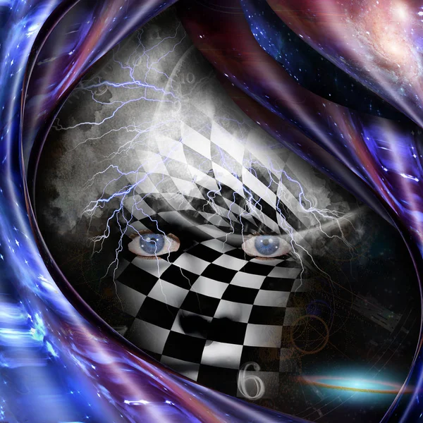 Surrealism Symbolism Time Spirals Checkered Face Rendering — Stock Photo, Image