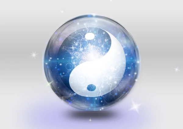 Yin Yang Symbol Contained Glass Sphere Rendering — Stock Photo, Image