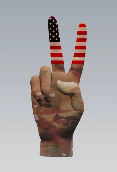 Menselijke Hand Camo Kleuren Vredesteken — Stockfoto