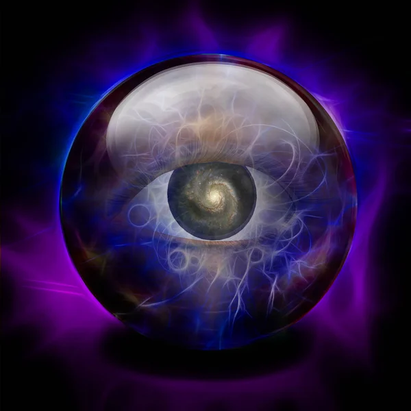 眼と銀河を持つクリスタルボール — ストック写真