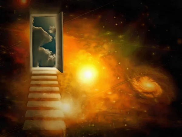 Surreal Painting Open Door Another World — Stock Photo, Image