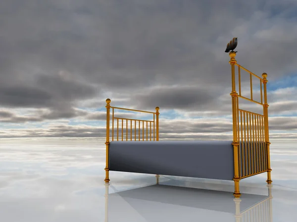 Render Bed Surreal Sky — Stock Photo, Image