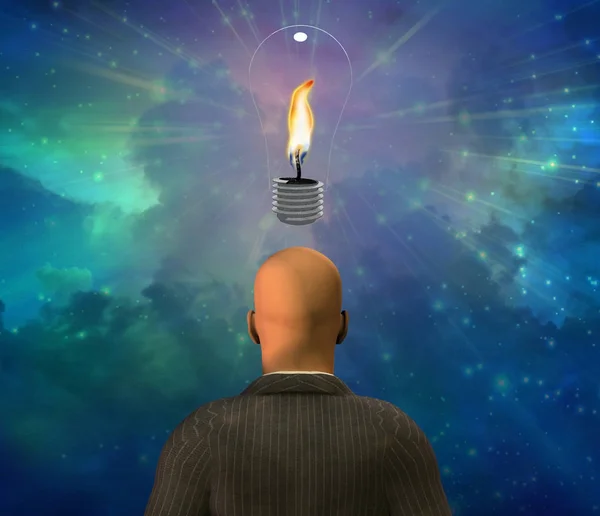 Light Bulb Flame Bald Man — Stock Photo, Image