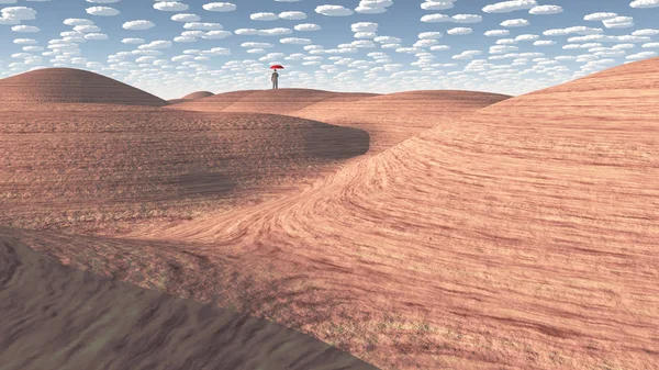 男人站在岩石沙漠里 — 图库照片