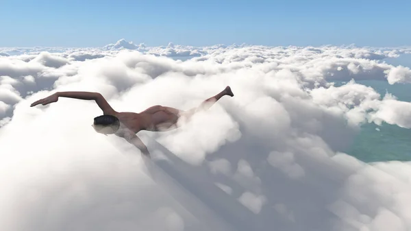 Сюрреалистичная Композиция Пловец Небе — стоковое фото