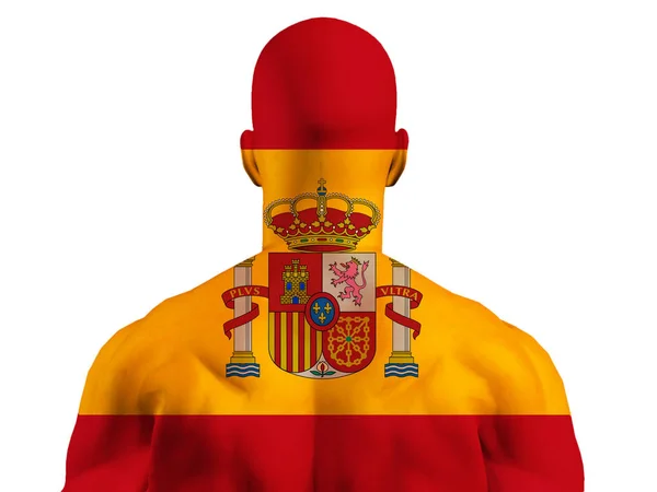 Muscular Spain Flag Covered Man — Stock Photo, Image