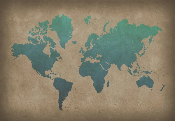 Dünya Haritası Duvara Mavi Renkte Boyama Görüntüleme — Stok fotoğraf