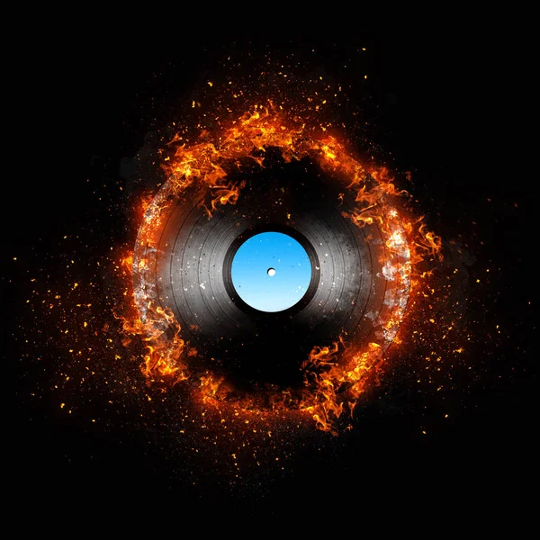 Illustrated Record Vinyl Fire — Stock Photo, Image
