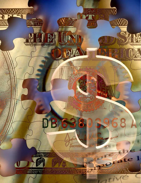 Segno Dollaro Contanti Pezzi Puzzle — Foto Stock