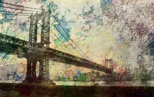 Manhattan Bridge Painterly Landscape — Stock Photo, Image