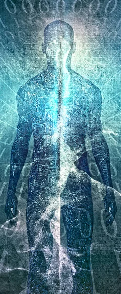 Mysterious Figure Wityh Binary Code — Stock Photo, Image