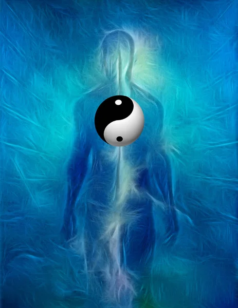 Yin Yang Tecken Människans Siluett — Stockfoto