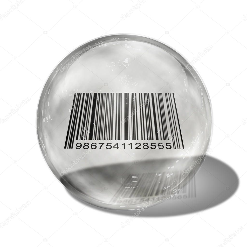 Barcode enclosed in glass sphere