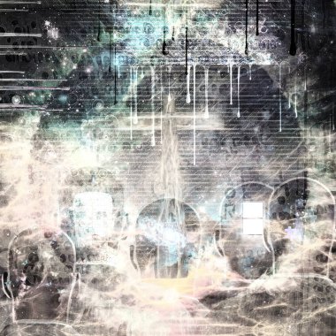 Soyut dini kompozisyon. Christian Cross, arka planda Latince metin. 3B görüntüleme