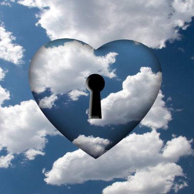 Heart with key in clouds clipart