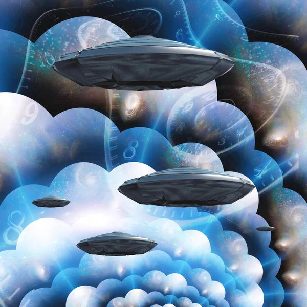 Летающие Тарелки Многослойных Пространствах Спиралях Времени — стоковое фото