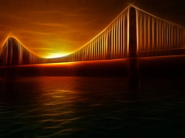 Golden Gate Bridge Schilderkunstige Illustratie Levendige Zonsondergang — Stockfoto