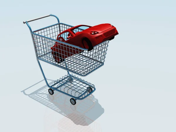 Arabanın Içinde Bir Alışveriş Sepeti — Stok fotoğraf