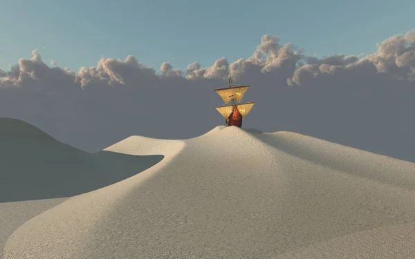 白砂漠の古代船 — ストック写真