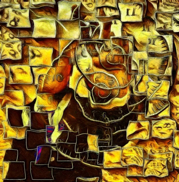 Surrealistický Obraz Silueta Muže Spirály Času Čtvercový Blok Prvků — Stock fotografie