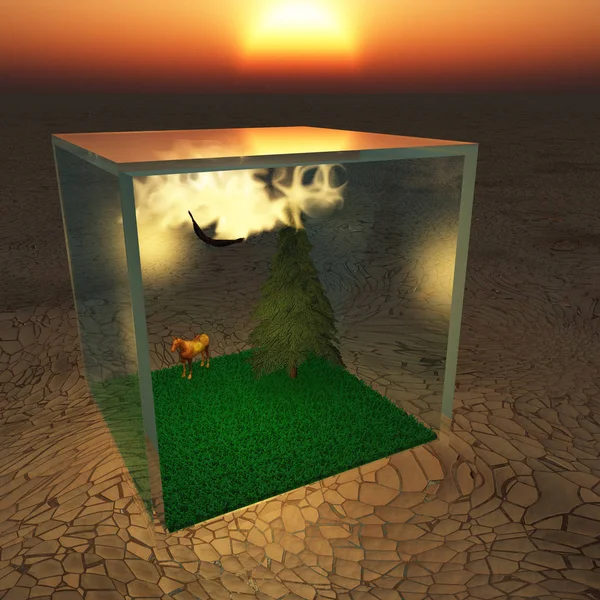 Closed Ecosystem Crystal Cube — Stock Photo, Image