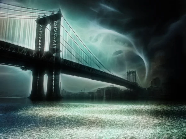 Tornado Nyc Illustration Pont Manhattan — Photo