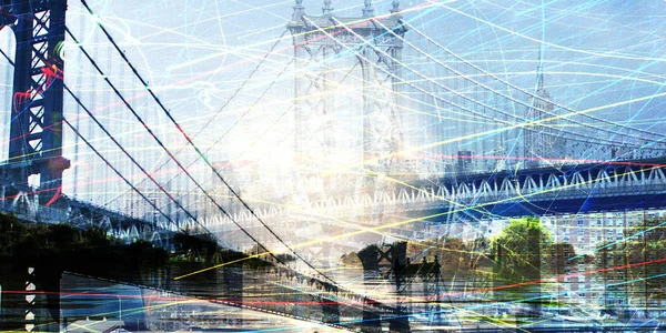 Манхэттенский Мост Красочная Современная Иллюстрация Фона — стоковое фото