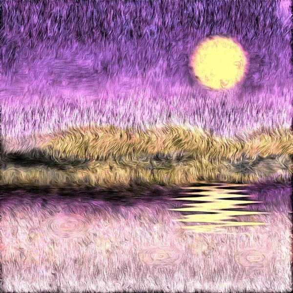 Oil Painting Purple Sunset — Stock Photo, Image