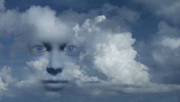 Mystic Woman Face Clouds — Stock Photo, Image