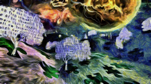 Сюрреалистичная Картина Бумажные Деревья Линиями Поэмы Поле Кусками Головоломки — стоковое фото