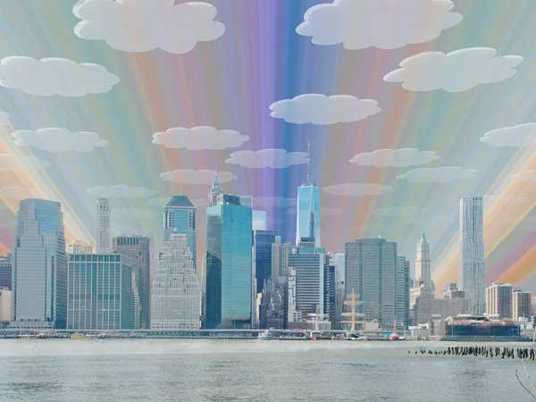 Nyc Landskap Cartoonish Färgglada Sky — Stockfoto