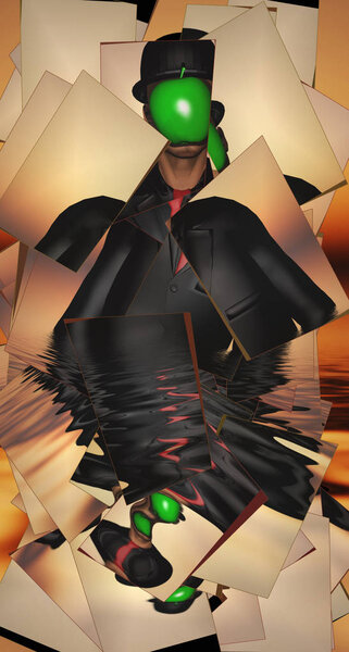 Man in dark suit hidden face partly underwater