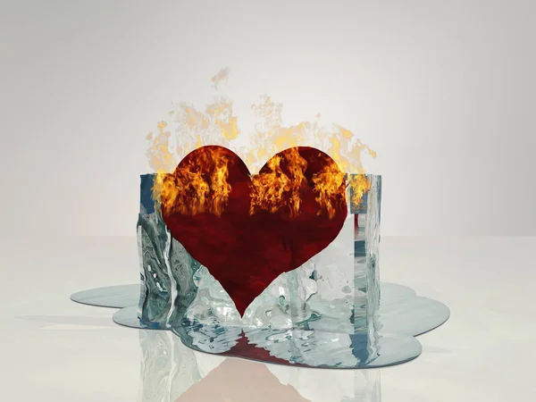 Heart Fire Melting Ice — Stock Photo, Image