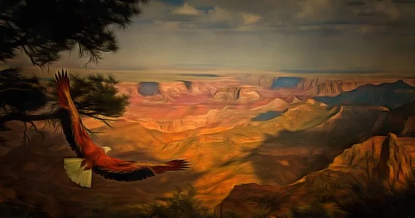 Canvas Painting Grand Canyon Eagle — Stock Photo, Image