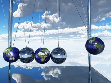 Newton beşiği dünya, renkli 3d resimde