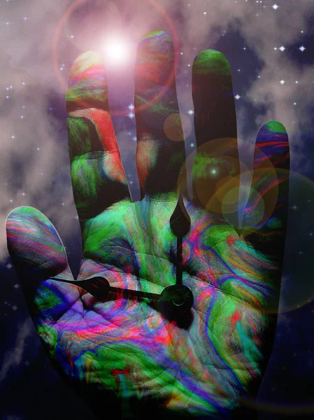 Surrealistische Hand Met Klok Handen — Stockfoto
