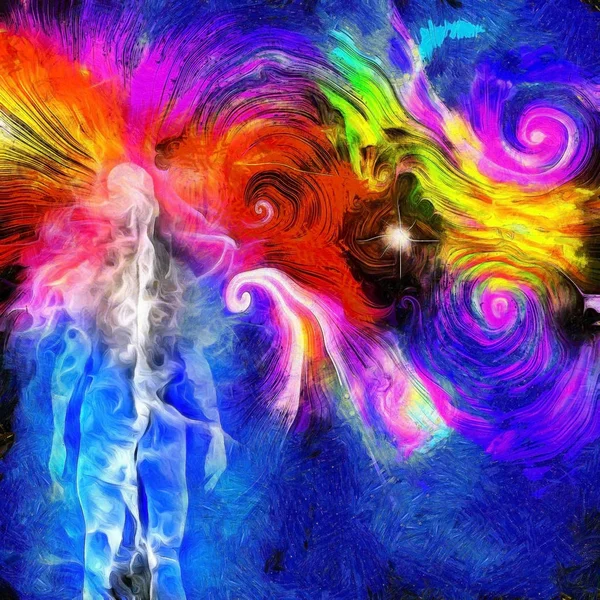 Сюрреалистичная Картина Человеческий Дух Яркой Красочной Вселенной — стоковое фото