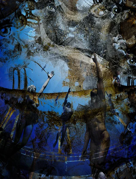 Erkekler ve kadınlar Tanrı 'ya yükseliyor. 3B görüntüleme