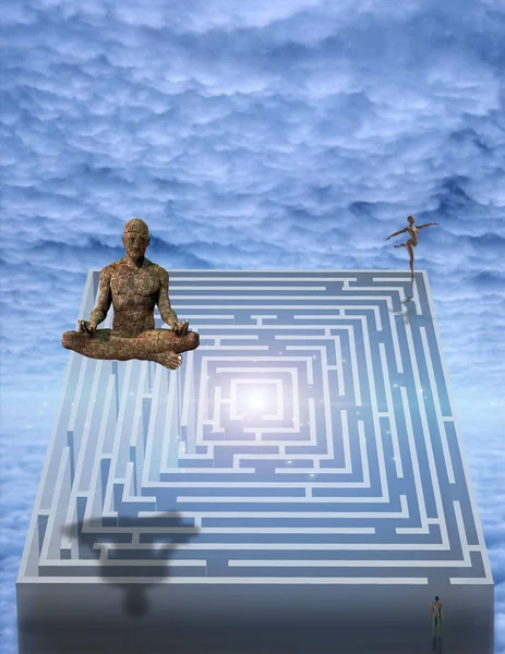 Méditation Homme Labyrinthe — Photo