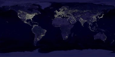 Uzaydan gelen gece Earth görünümü. 3D render